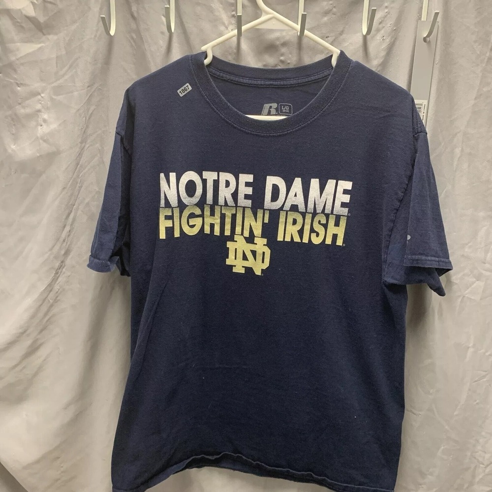 Norte Dame Shirt Adult Large Blue Short Sleeve Graphic Print Russell Irish Men's